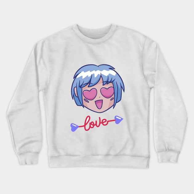 Anime character hearts as  eyes and a cupid love arrow  for valentine's day Crewneck Sweatshirt by FelippaFelder